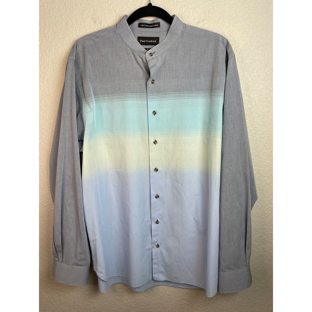 Paul Fredrick Shirt Mens LT Color block Classic Fit Button Up LS Band Collar
